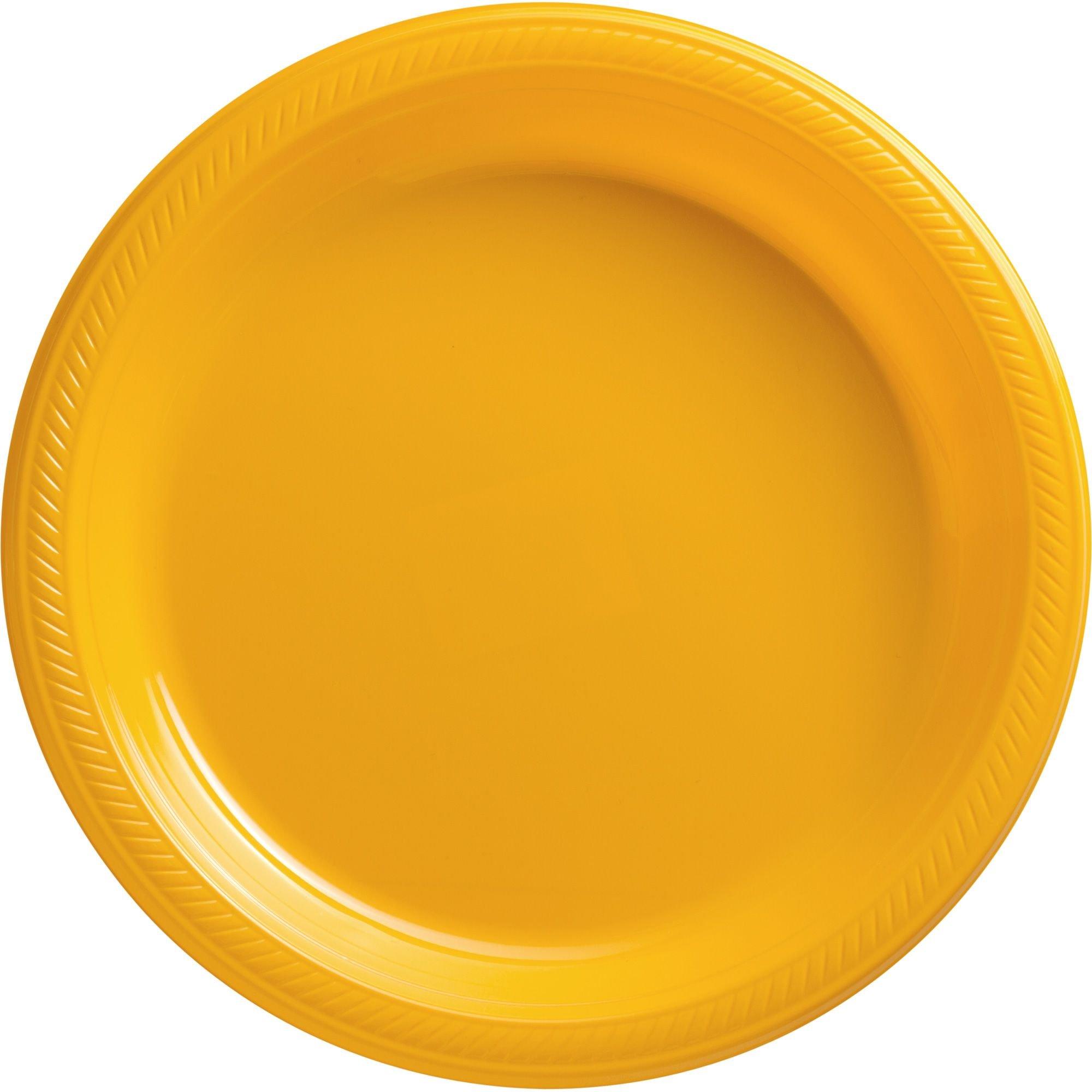 Big Party Pack Sunshine Yellow Plastic Dinner Plates 50ct Party City